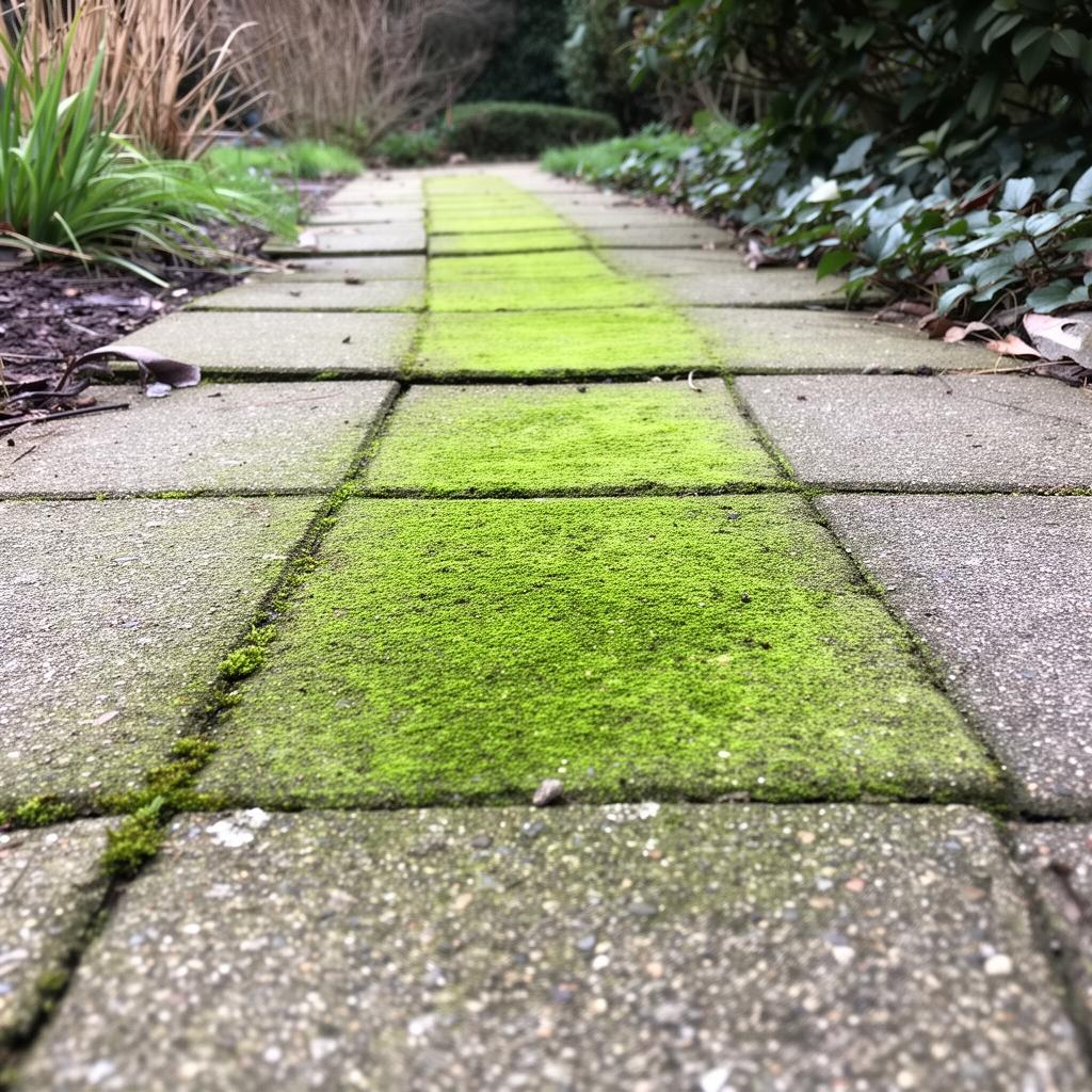 Mit Moos und Algen befallene Außenfläche