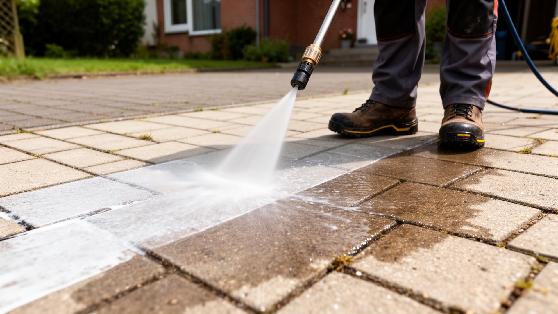 Professionelle Pflasterreinigung mit Hochdruckreiniger