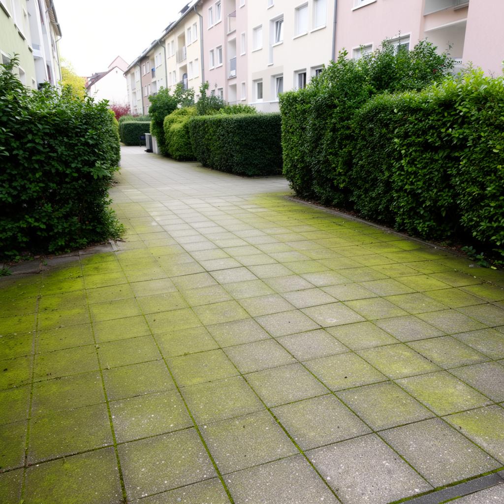 Algen und Grünbelag auf Gehwegen entfernen