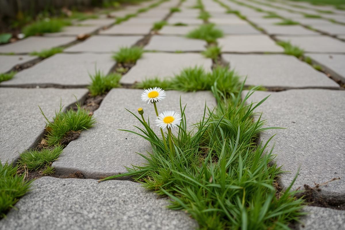 Unkraut zwischen Pflastersteinen entfernen