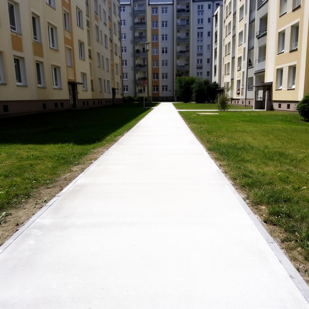 Gepflegter Gehweg in einer Chemnitzer Wohnanlage
