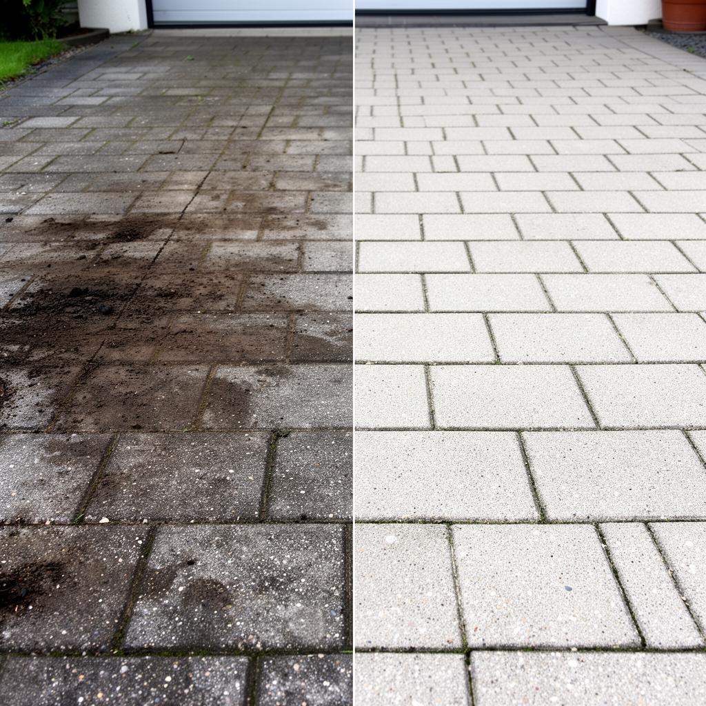 Pflasterreinigung – Einfahrt – Vorher und Nachher