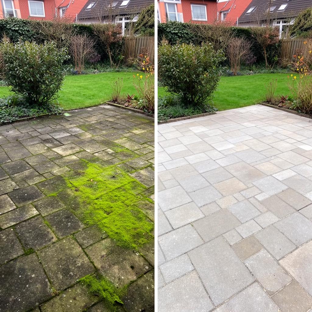 Terrassenreinigung – Balkonterrasse – Vorher und Nachher